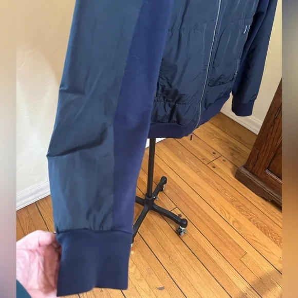 Faconnable Navy Blue Men's Hooded Windbreaker Jacket Size XL